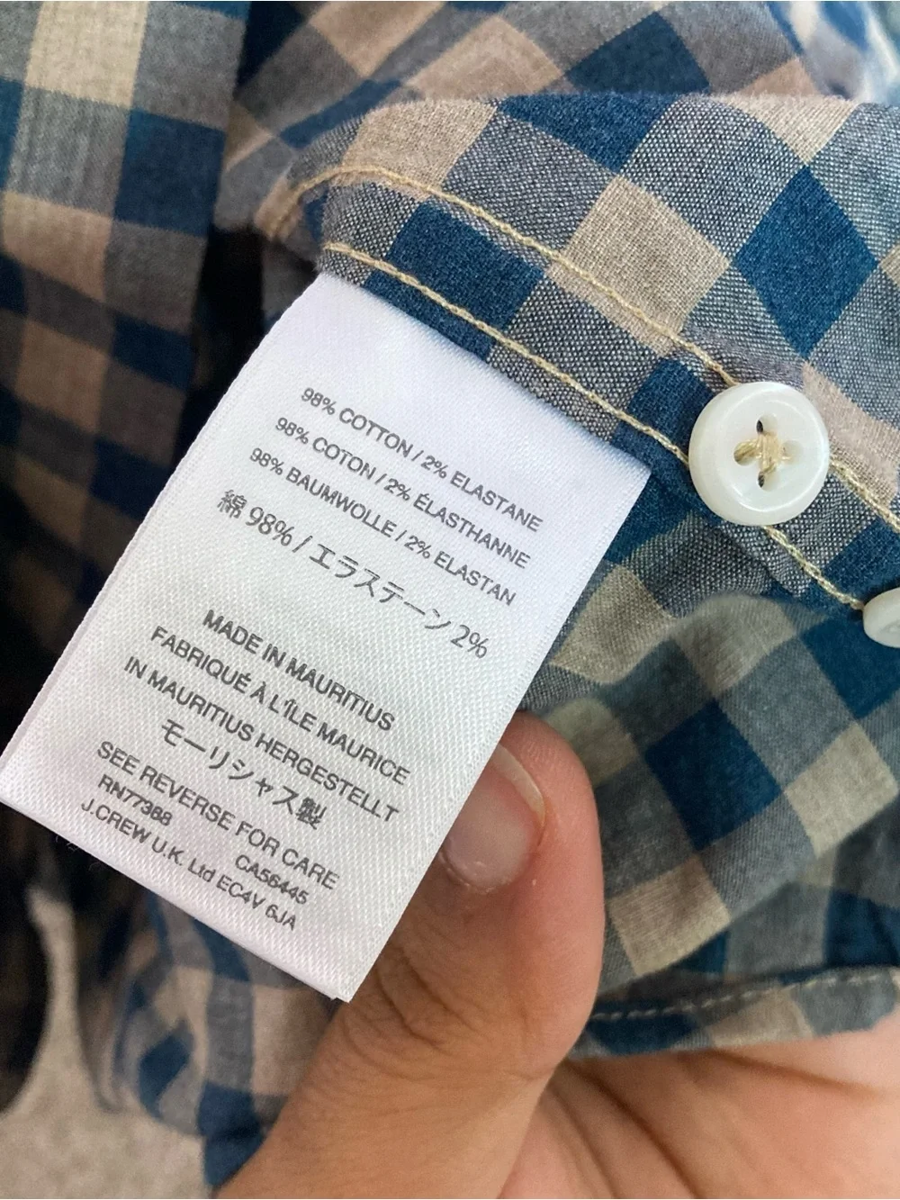 J. Crew Men's Button-Down Checkered Shirt in Navy and Tan Pattern